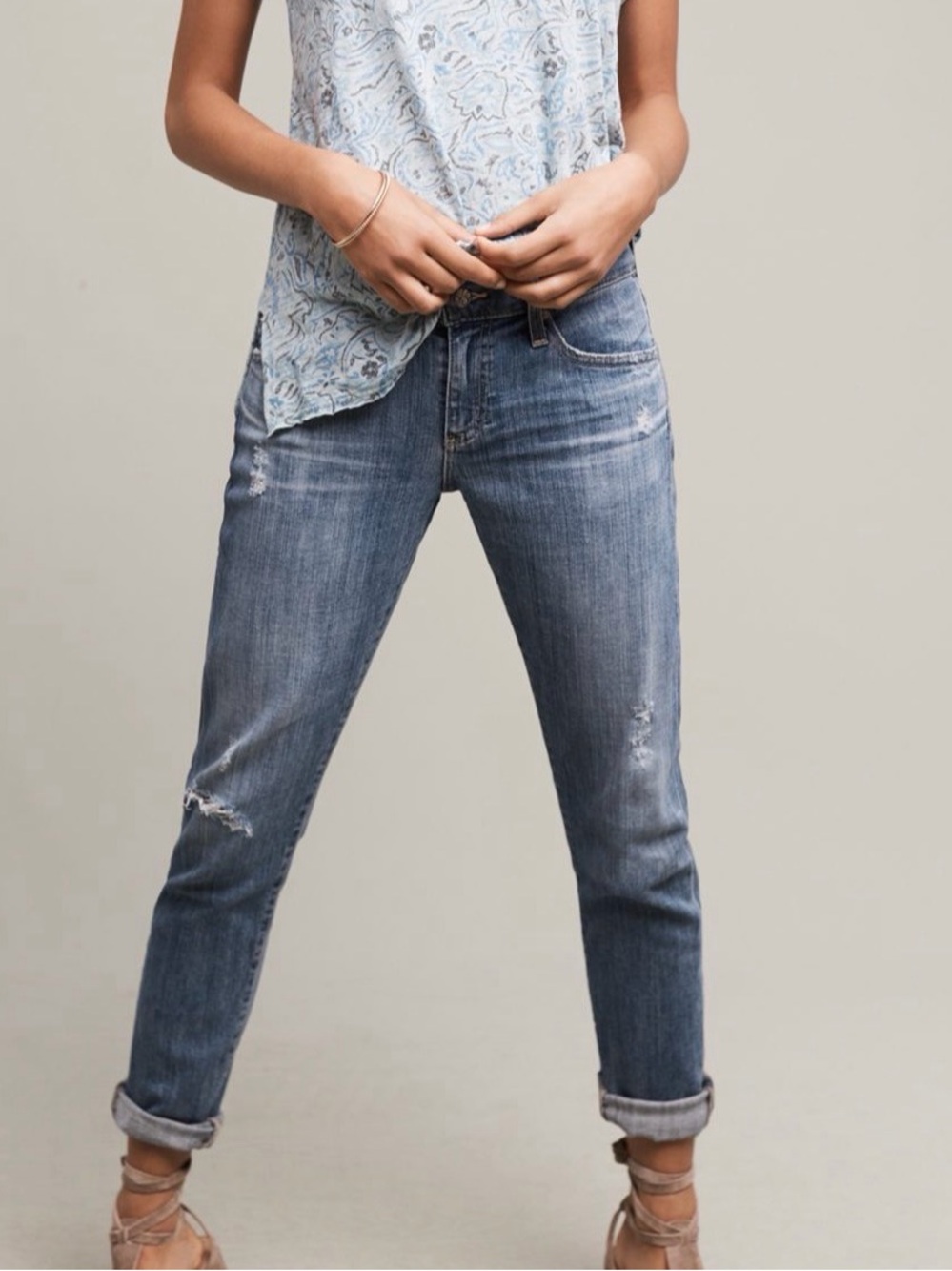 AG Adriano Goldschmied Cropped Distressed Blue Jeans Sz 29R NWT